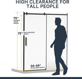 Semi-Frameless Sliding Shower Door - 56-60” x 75”, Tempered Glass Shower Door, Corrosion Resistant Hardware