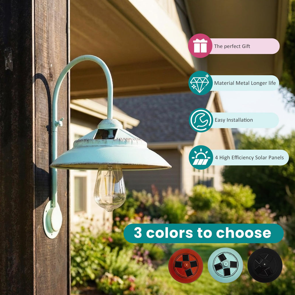 Solar Barn Lights with Motion Sensor - Metal Solar Porch Lights Outdoor with 4 High Efficiency Solar Panels - Rustic