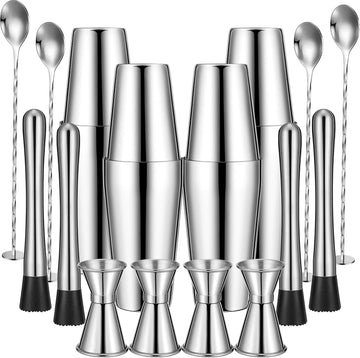 Cocktail Shaker Set, Stainless Steel Bar Set Including Boston Shaker, Muddler, Double Measuring Jigger, Mixing - Set of 16