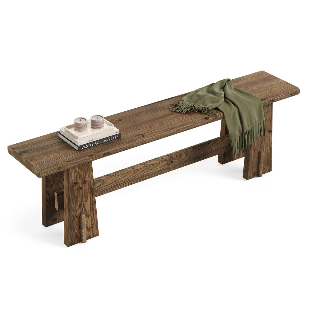 59" Solid Wood Bench, Farmhouse Entryway Bench, Long Retro Bench for End of Bed, Dining Room, Entryway, Hallway