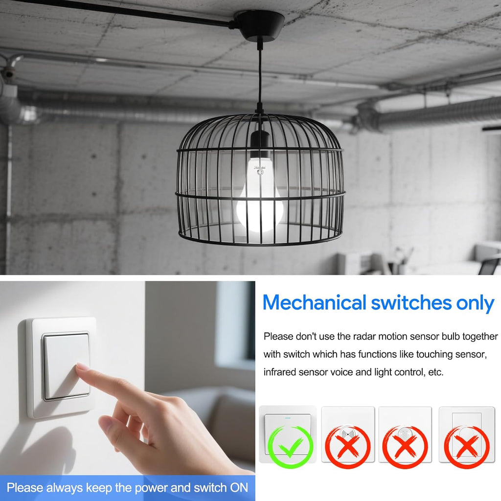 Radar Motion Sensor Light Bulbs, 14.5W 100W Equivalent A21 LED Bulb, 1500LM Dusk to Dawn LED Bulbs, Daylight 5000K