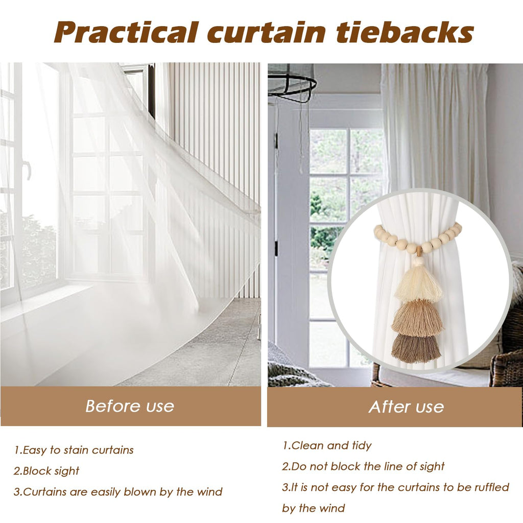 Curtain Tiebacks for Curtains 2 Pack, Decorative Magnetic Curtain Holdbacks for Drapes, Handmade Tie Backs No