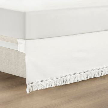 Boho Fringe 15-Inch Tailored Drop Bed Skirt Queen Size Single 60" W x 80" L +15" Pure White - Queen Bed Skirt - Wrap