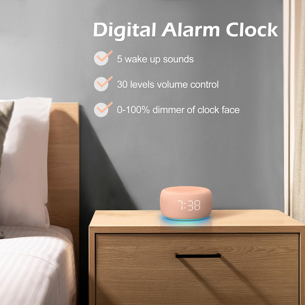 Sound Machine & Alarm Clock 2-in-1, Bedroom Sleep Clock, Peach