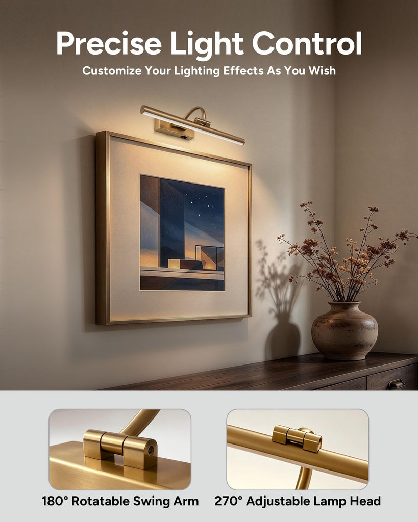 15.6" Battery Operated Picture Light for Wall Art, Brass Finish