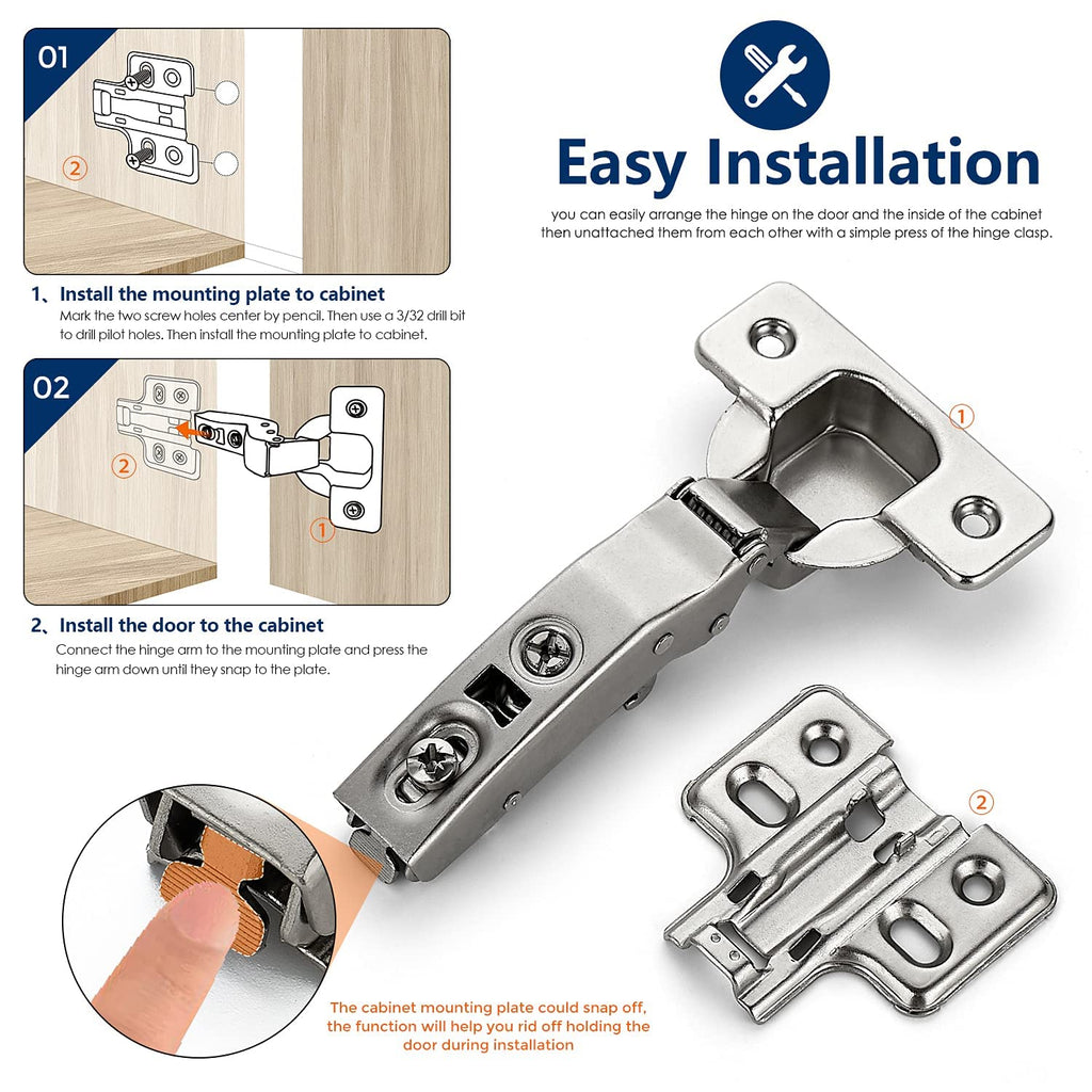 European Kitchen Cabinet Hinges, Soft Close, Full Overlay, 10 Pack