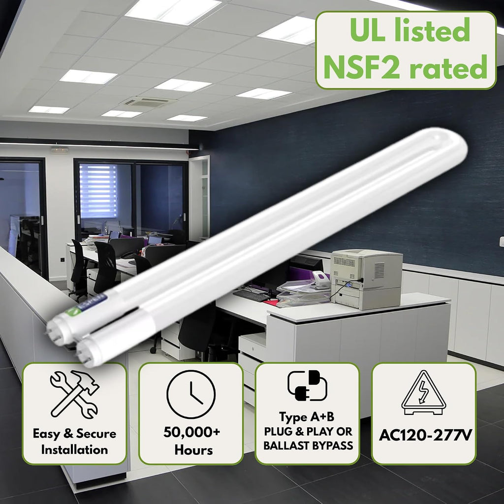 U-Bend LED T8 Type A+B Tube, Plug & Play or Ballast Bypass, 13W, Up to 2000lm, 3000K/5000K, 1-5/8" U-Bend, G13 Base