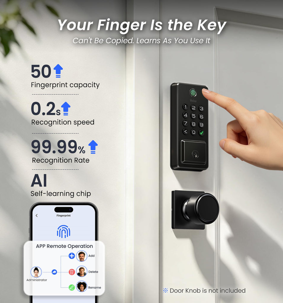 WiFi Smart Fingerprint Deadbolt Front Door Lock, Matte Black