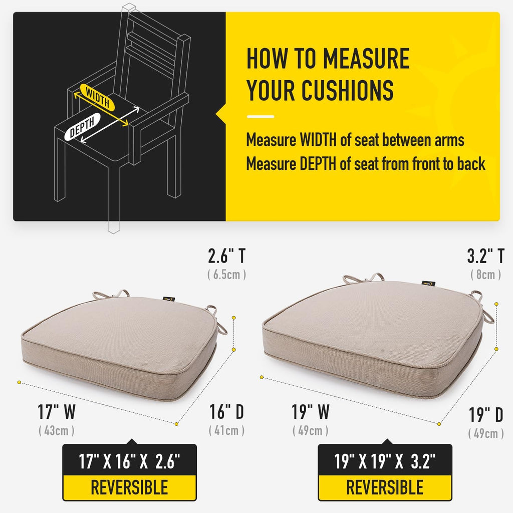 Gel Memory Foam Chair Cushions, FadeShield Water-, Stain-Resistant Durable Reversible Seat Cushion Pads with Ties for