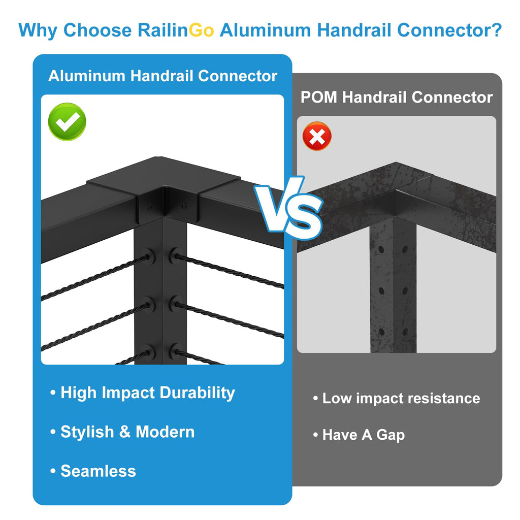 2Pack Black Cable Railing Handrail Corner Connectors, Aluminum
