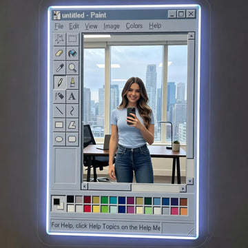 Retro Classic PC Drawing Software UI Mirror Neon Sign, Vintage Old Computer Style LED Light Up Mirror, Nostalgic