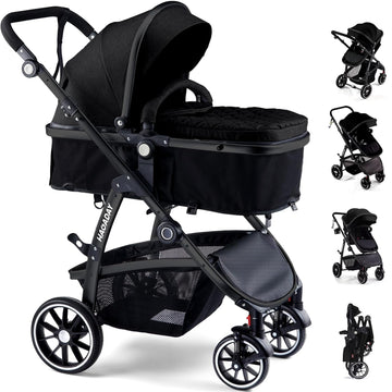 Stroller, in-1 Reversible Toddler Seat with Lie-Flat Mode, Foldable Infant Stroller with Canopy, One Button Brake