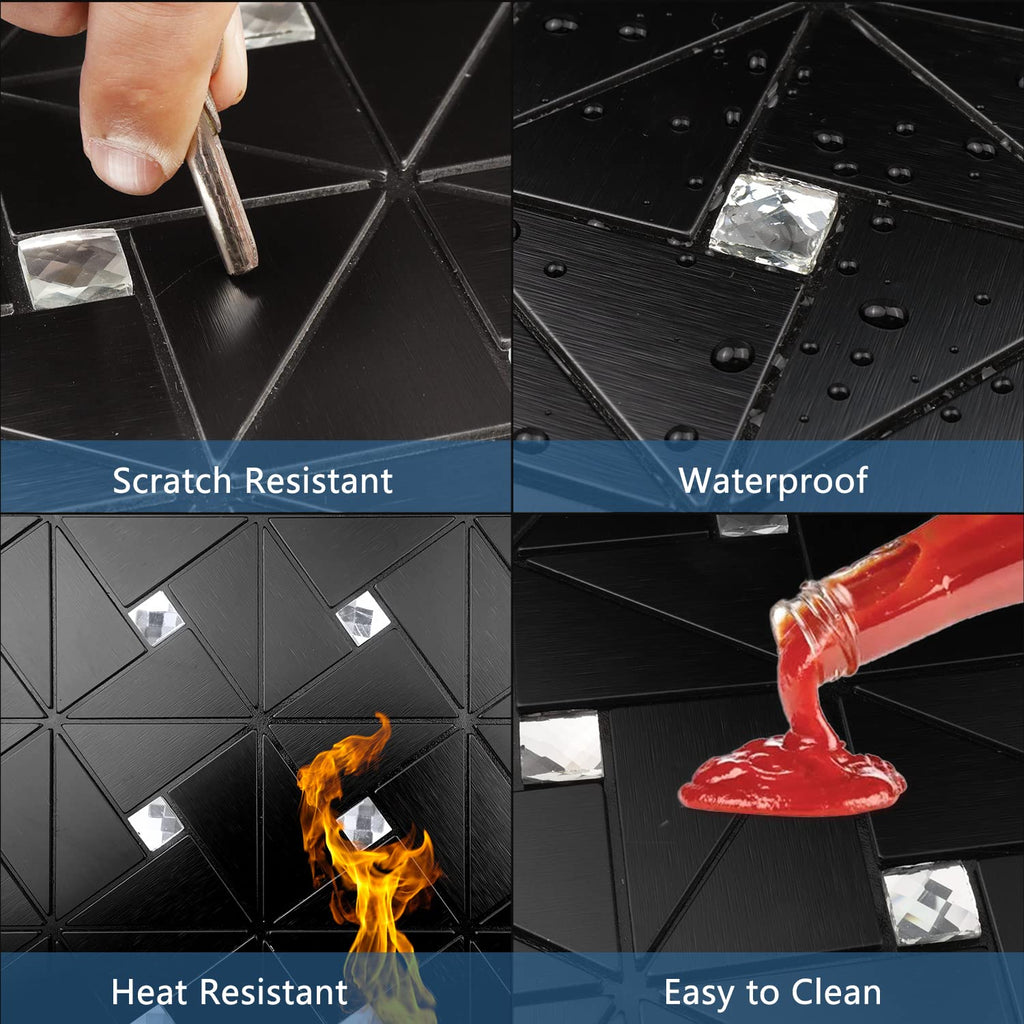 Black Mixed Glass Peel and Stick Backsplash Tile