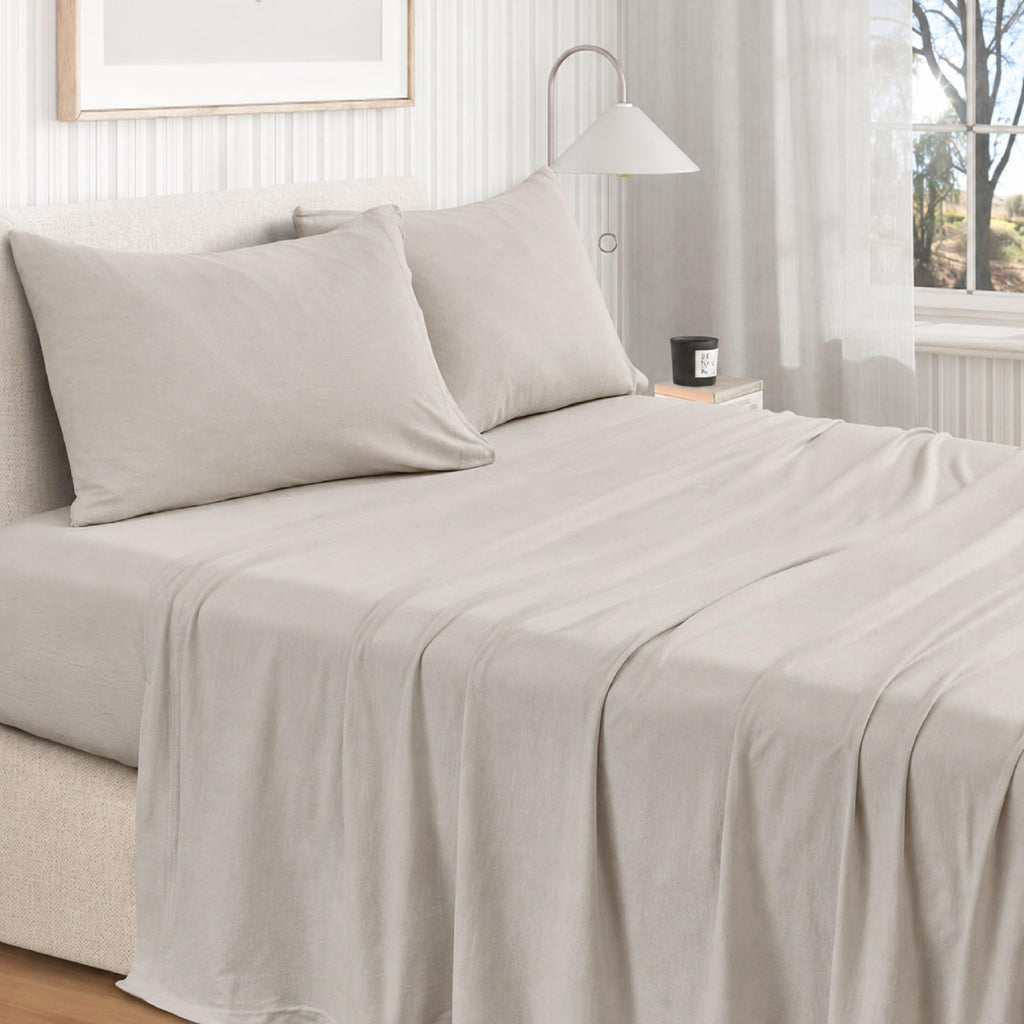 Organic Cotton Jersey Knit Sheets - Soft, Stretchy, 4-Piece Bed Sheet Set - Breathable Sheet & Pillowcase
