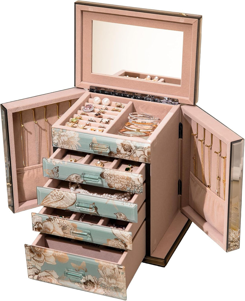 Glass Jewelry Box, 5-Layer Storage Case,Jewerly Boxes for Women