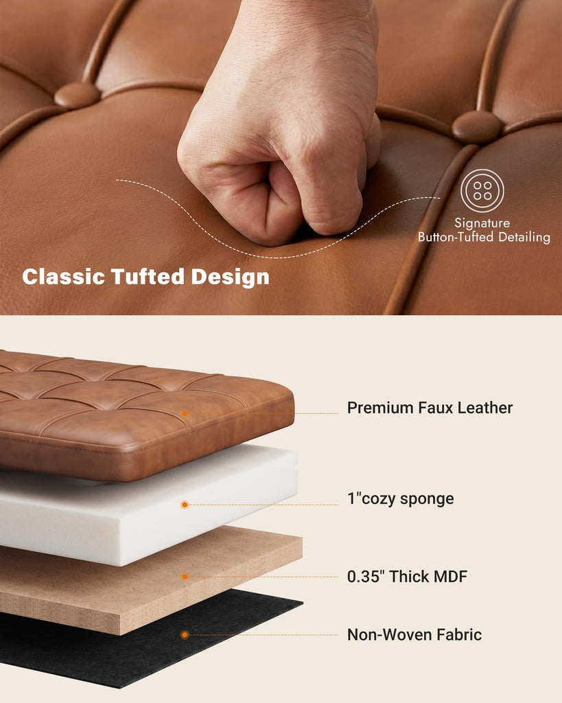 Storage Bench, 43.7" Leather Storage Ottoman Bench with Hinge, Brown