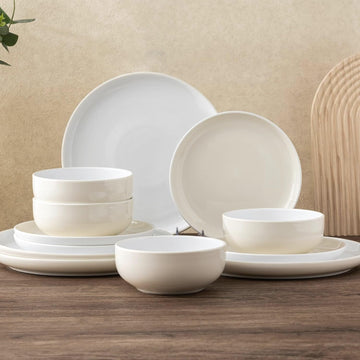 Ceramic Dinnerware Set for 4, 12 Pcs Plates and Bowls Sets Dishes