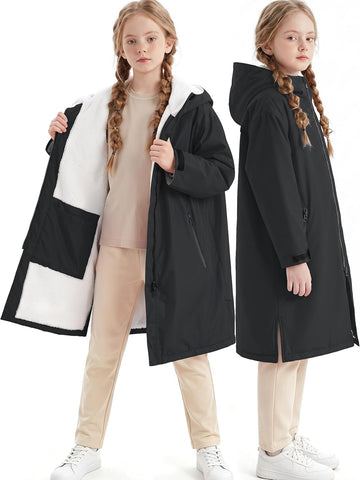 Swim Parka Kids Windproof Sherpa-Lined Unisex Youth Coat Robe Warm Jacket