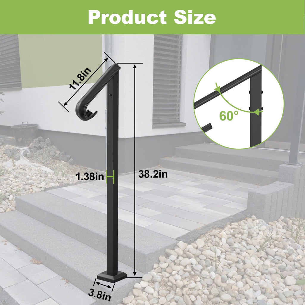 Single Step Handrail, 1 or 2 Steps Handrails for Outdoor Steps, Rust-Proof Wrought Iron Stair Railing for Seniors