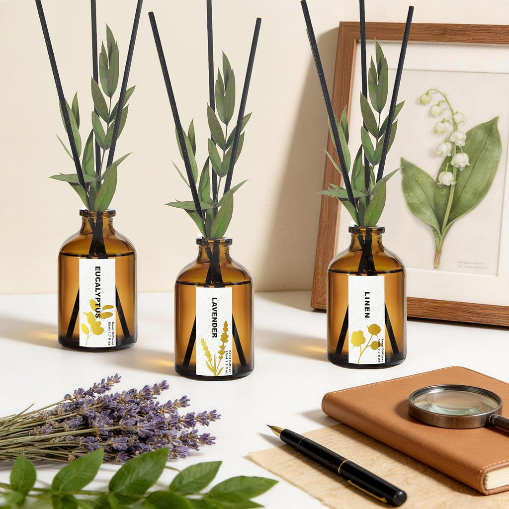 Reed Diffuser, Eucalyptus, Linen & Lavender Scented Oil Diffusers with 15 Reeds, Long-Lasting Home Fragrance - Set of 3