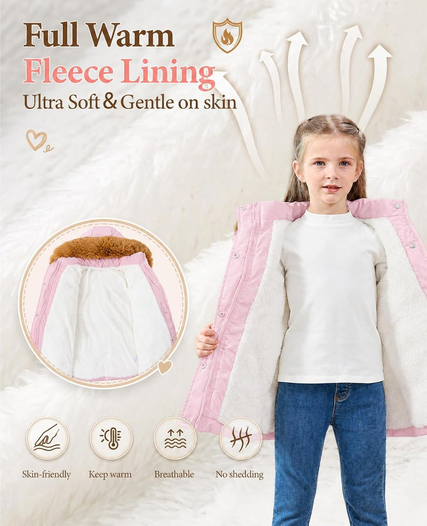 Toddler Girls Heavy Winter Coat, Long Waterproof Puffer Jacket Hooded