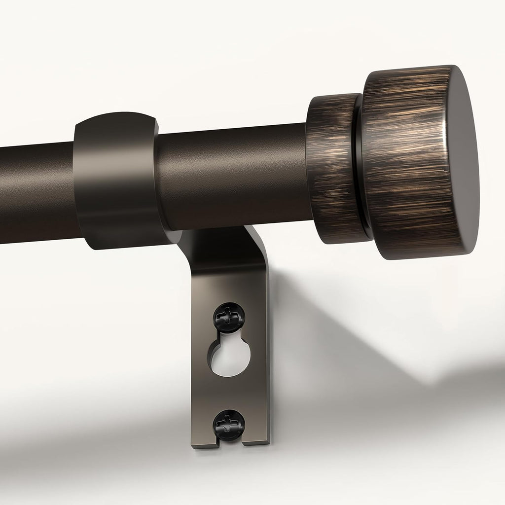 Modern Antique Brown Bronze Curtain Rods for Windows 66 to 120 Inches Adjustable Heavy Duty 1" Diameter Window Rod