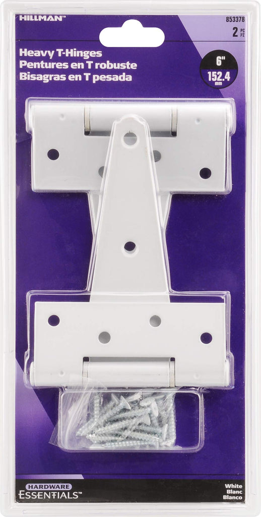 T-Hinges, 6in, 2 Pack, White Plated