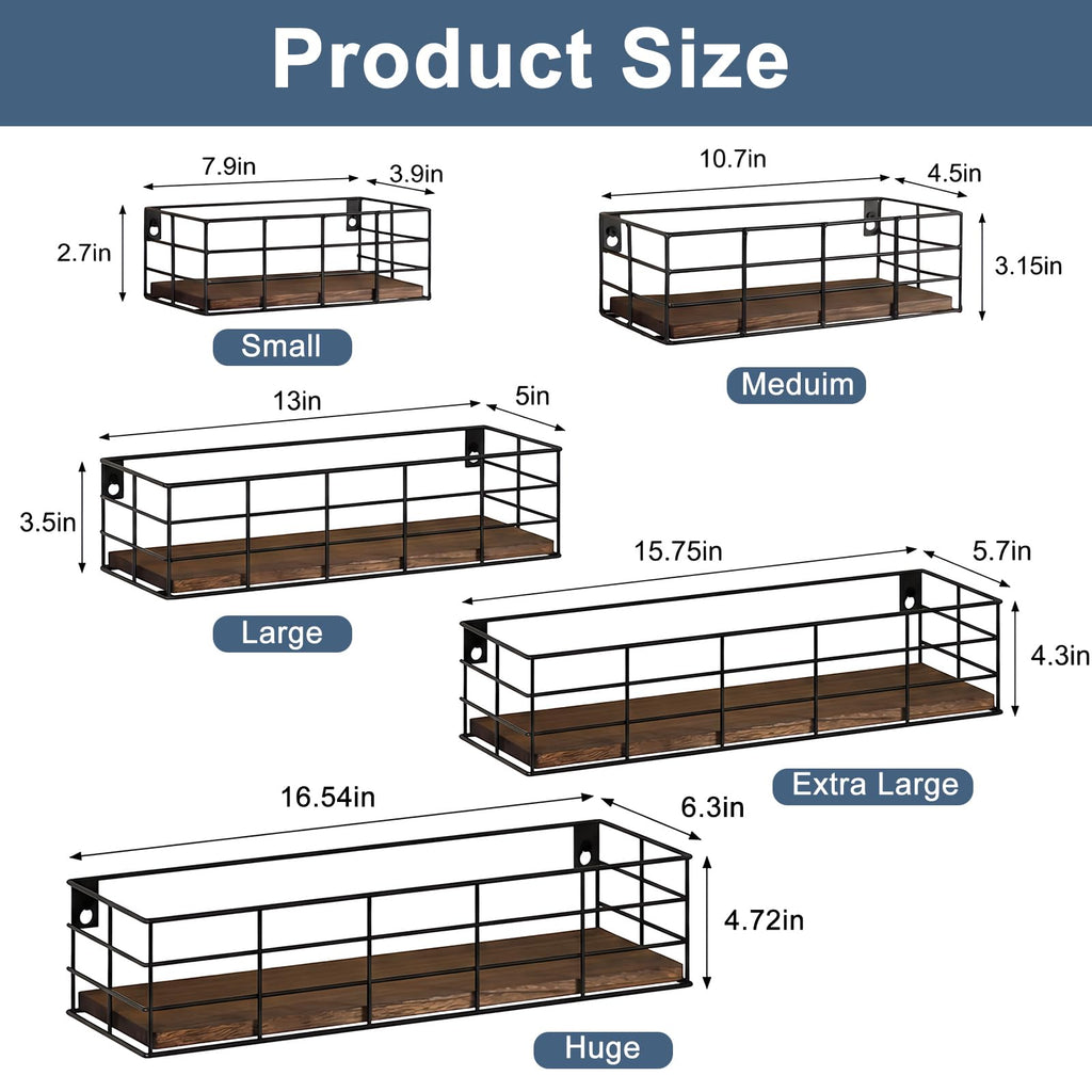 Wire Frame Floating Shelves for Wall 5 Different Sizes Carbon Black
