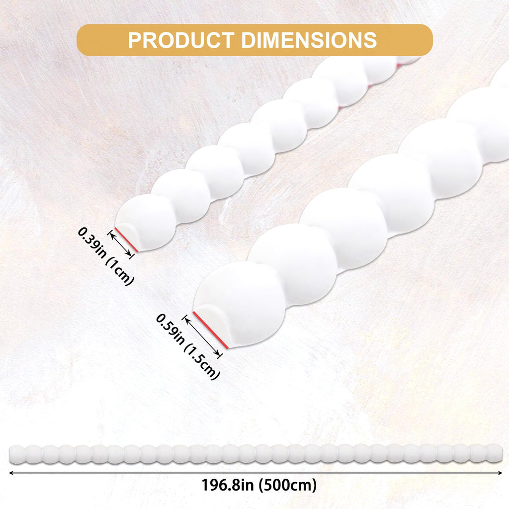 196.8" x 0.39" Peel and Stick White Beaded Molding, Unfinished & Paintable, Flexible DIY Decorative Trim for Mirror