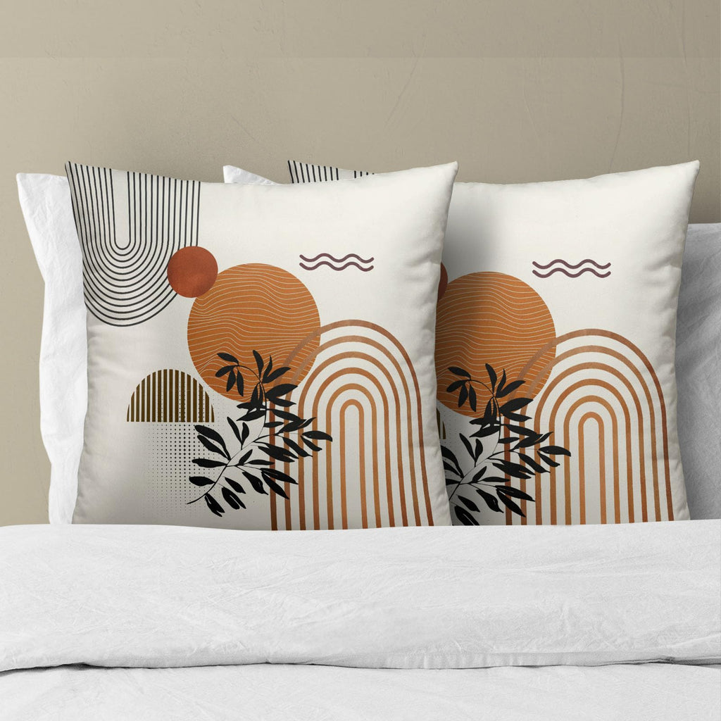 Boho Throw Pillow Covers 16x16 Inch Set of 2 Minimalist Geometric Leaf Cushion Case Mid Century Leaf Sun Decorative