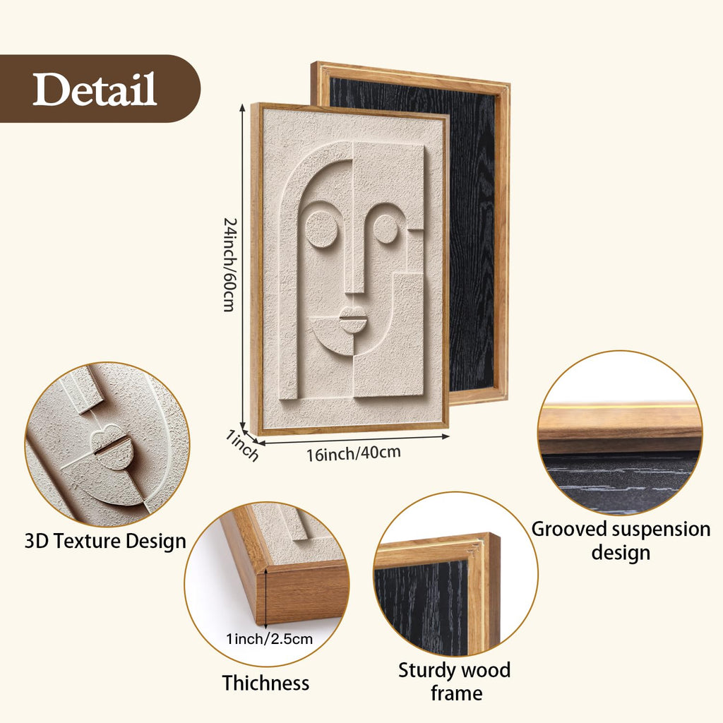 Small Geometric Face Wall Art, Neutral Earth Tone Relief Decor