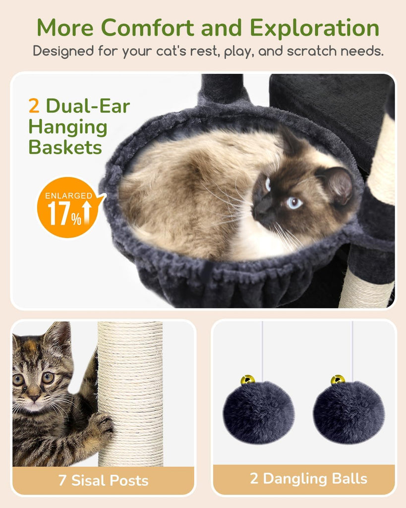 Heavy Duty Cat Tree, 74in Sturdy Cat Tower for Large Cats Adult, Big Cat Tree with 7 Sisal Scratching Posts
