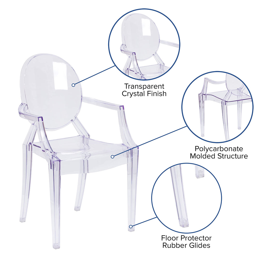 Ghost Chair with Arms, Transparent Crystal