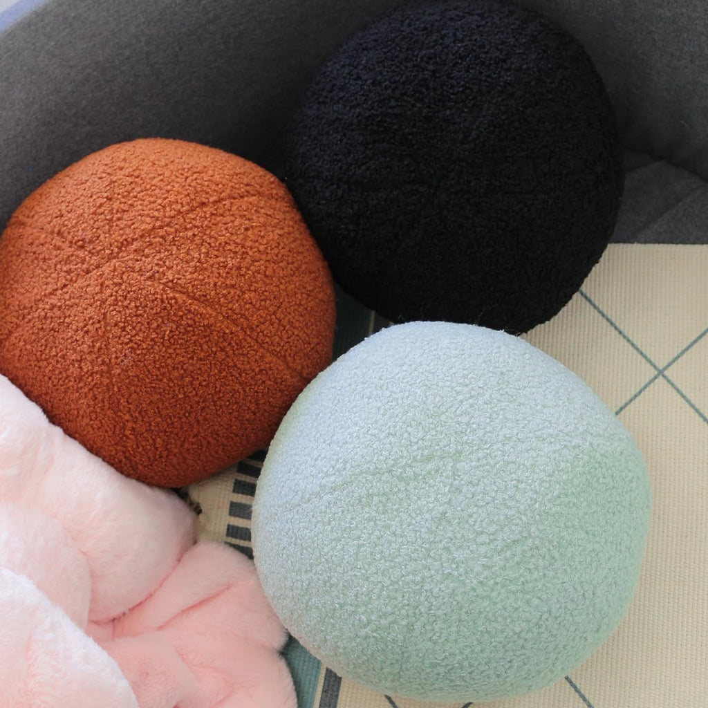 Boucle Ball Throw Pillow 9.8in Nordic Round Pillow Sphere Shaped Pillows Ball Pillow Decorative Throw Pillow for