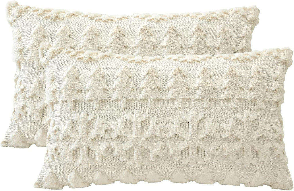Christmas Tree Snowflakes Pillow Covers 18x18-Beige - Set of 2