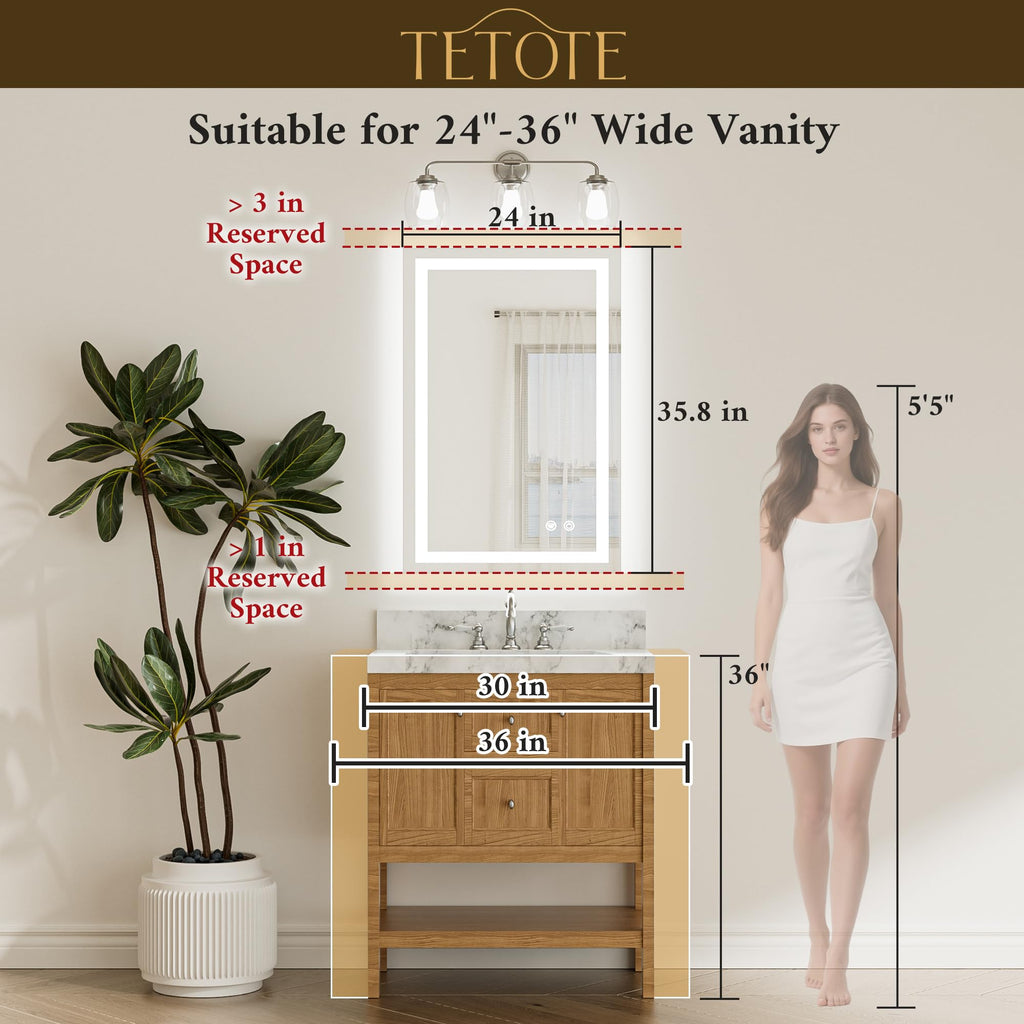 LED Bathroom Mirror 24 x 36 Brighter Light up Mirror with Lights, Front and Backlit Lighted Mirror 3-Color Dimmable