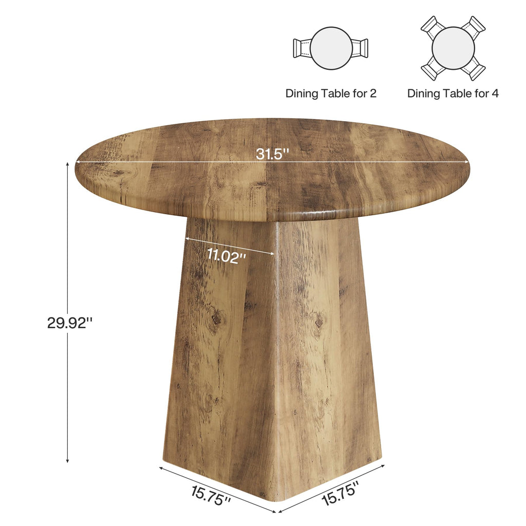31.5-Inch Round Dining Room Table for 2-4, Farmhouse Small Kitchen Dinner Table with Square Base Living Room, Rustic