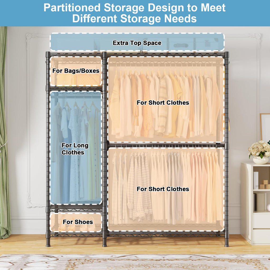 F7 Clothes Rack Heavy Duty, Clothing Racks for Hanging Clothes, Black