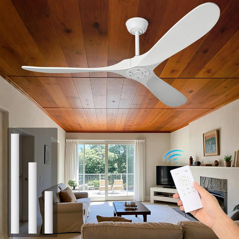 60 Inch White Wood Ceiling Fan - 3 Solid Wood Blades, Indoor/Outroom DC Motor Ceiling Fan with Remote Control, 6-Speed Reversible Quiet Operation, Timer Function, No Light, Damp Rated A102-B0CMTJK7L8