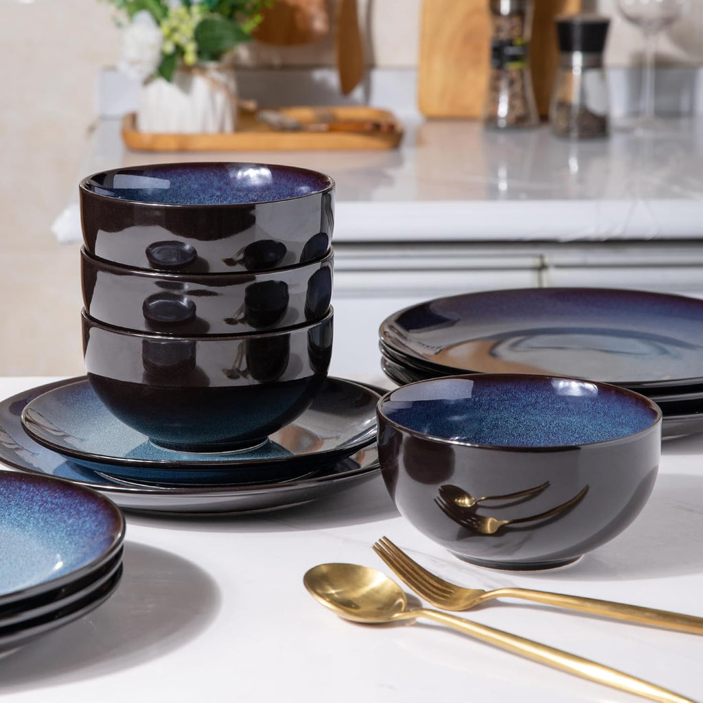 Ceramic Dinnerware Sets for 4,Stoneware Coupe Plates and Bowls Sets,Highly Chip and Crack Resistant | Dishwasher &
