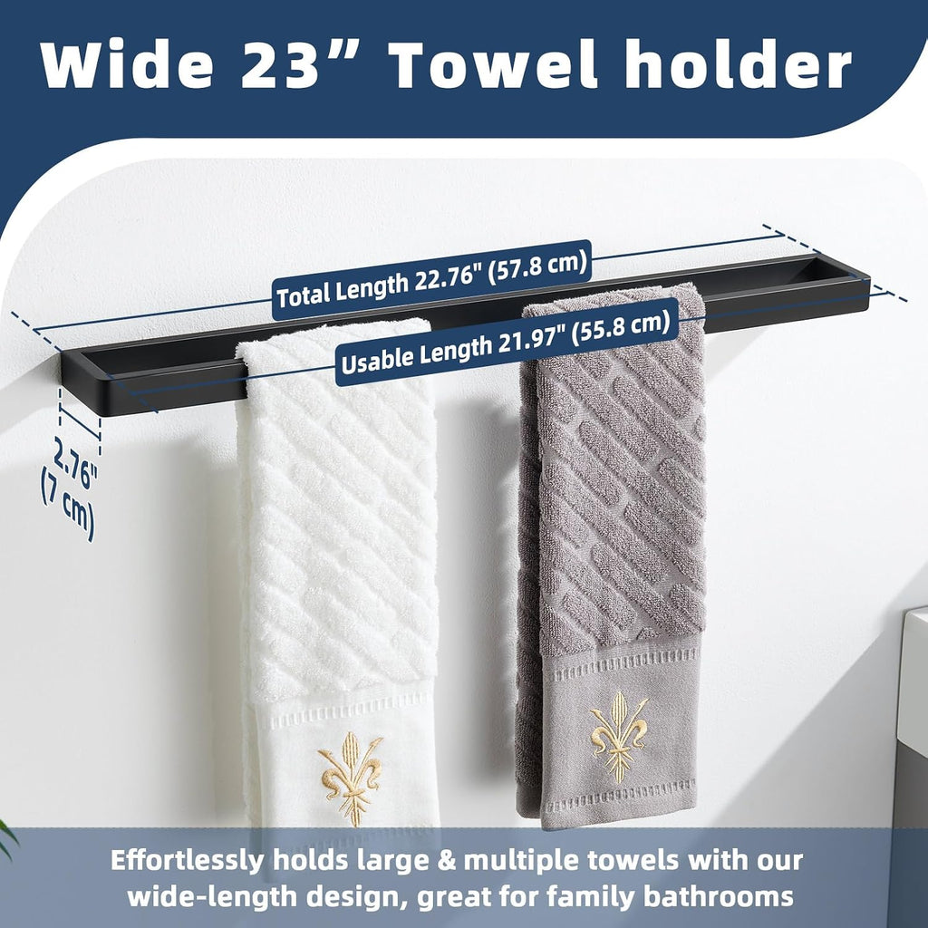 Matte Black Towel Bar Wall Mounted, Heavy Duty 304 Stainless Steel Towel Rack Wall, Modern Bathroom Towel Holder