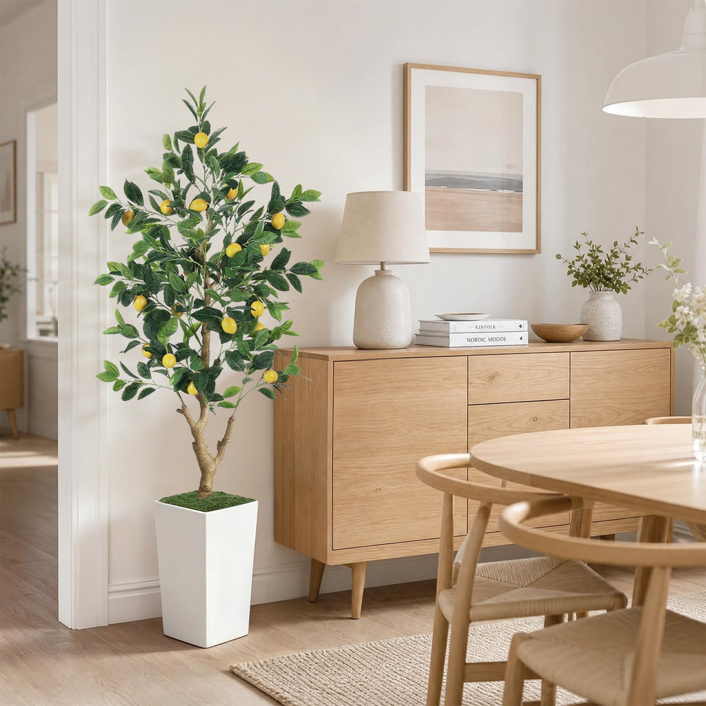 5FT Artificial Lemon Tree with White Tall Planter