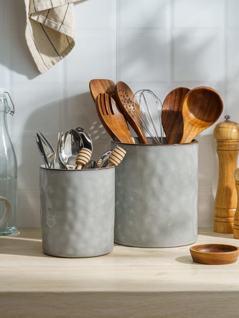 Ceramic Utensil Holder, 7.2"+5.8", Set of 2, Gray
