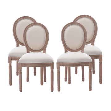 French Country Dining Chairs Set of 4, Farmhouse Fabric Chairs with Round Back, Solid Wood Legs, Oval Side Chairs