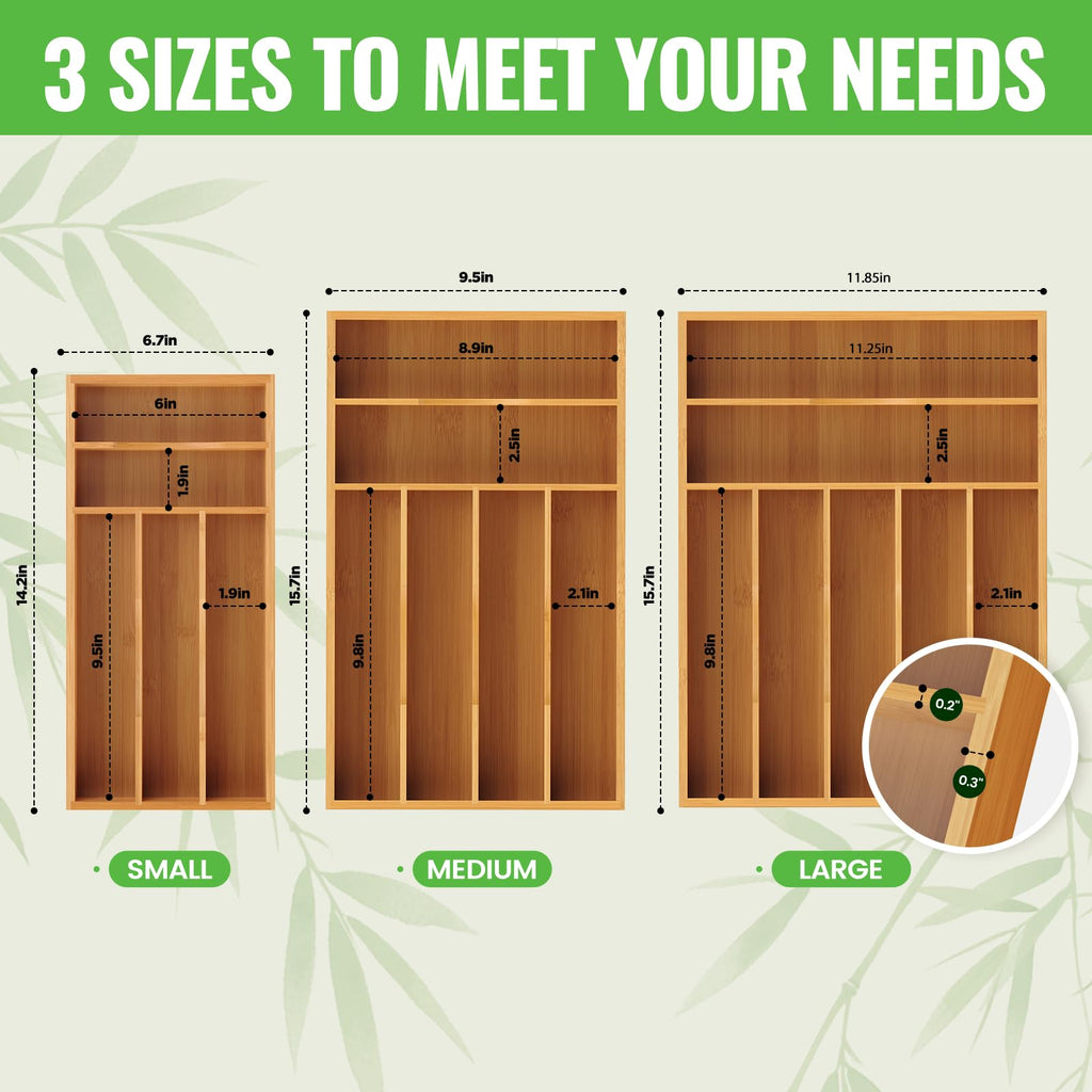 Bamboo Silverware Organizer, Bamboo Kitchen Drawer Cutlery Organizer, Utensil Holder, Flatware Organizer Tray