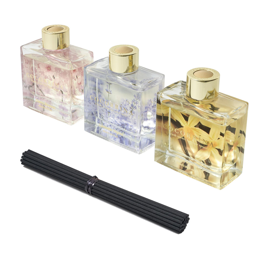 Reed Diffuser Set of 3-3 Pack/ 3.04 Fl.oz Diffuser with 24 Sticks Warm Vanilla/Cherry Blossom/Lavender Thyme Reed