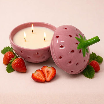 Strawberry Candle - 5x5.5 3 Wick Scented Candles, 100% Soy Wax, Long Burning Highly Scented Fruity Aromatherapy