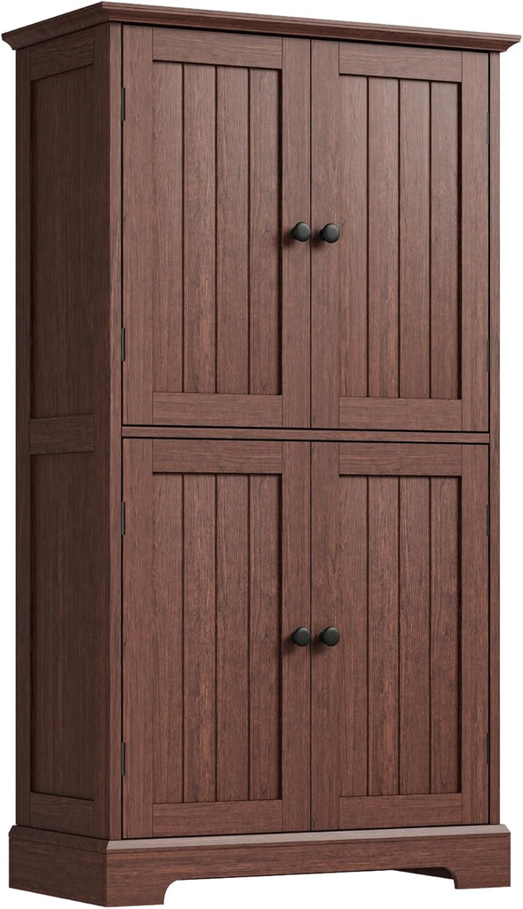 Bathroom Floor Cabinet with Adjustable Shelves | Bathroom Storage Cabinet, 4 Doors, Freestanding Cupboard Pantry