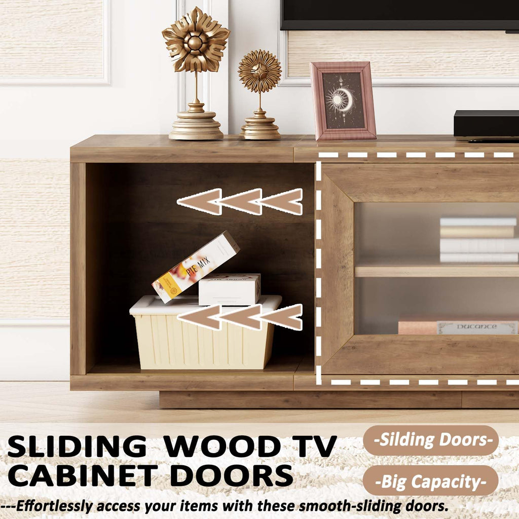 TV Stand with Storage, TV Stands, Rustic Oak, 55 Inch