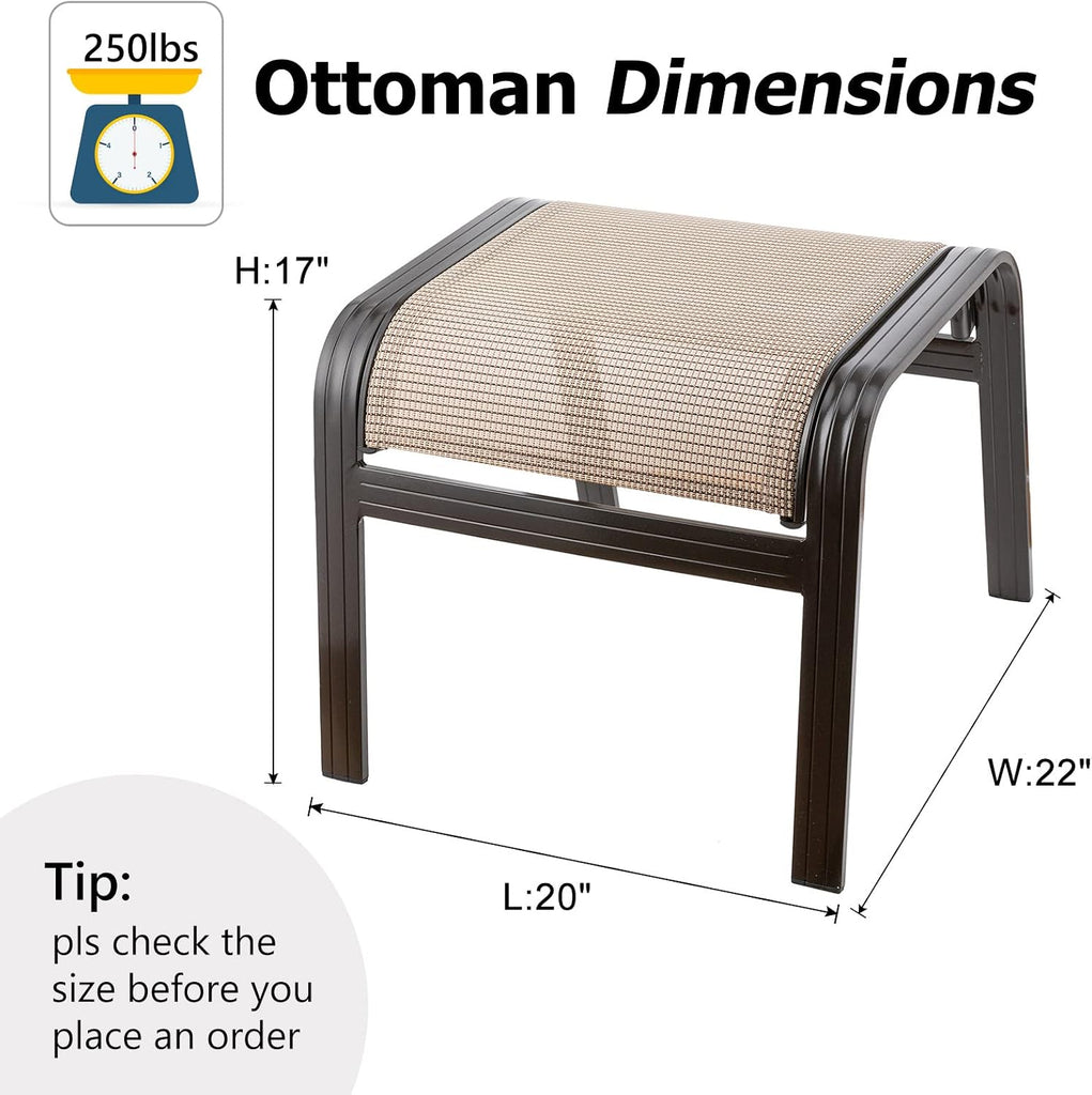 Summerville Outdoor Ottomans Textliene Patio Furniture Small Seating Furniture Aluminum Metal Footstools for Rest Set
